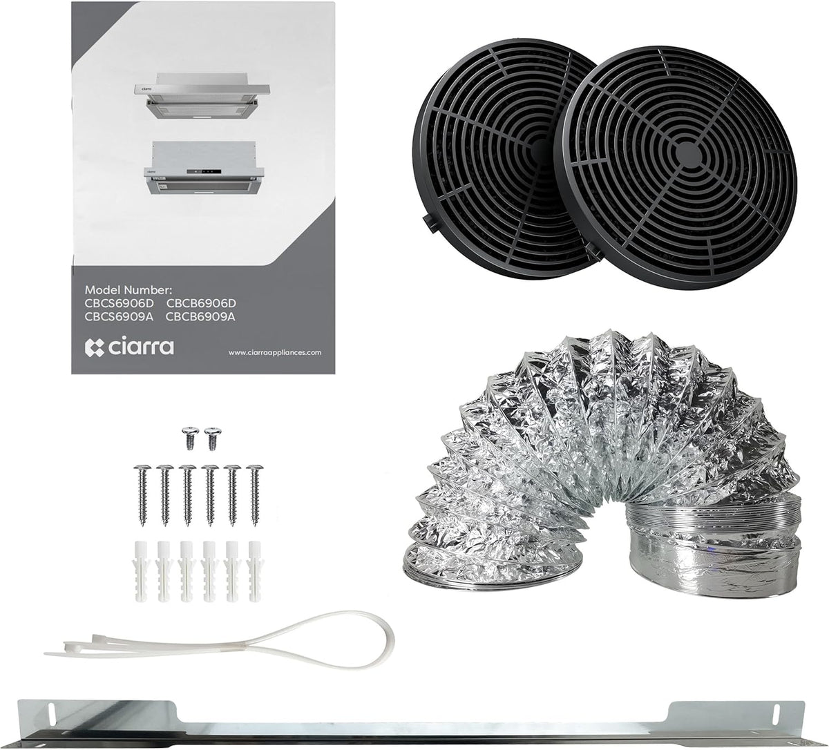 CIARRA CBCB6909A Campana Extractora Telescópica Negra Cocina 60 cm 600 m³ / h Clase A+ 3 Niveles Control Táctil Iluminación LED Filtro de Carbón CBCF055
