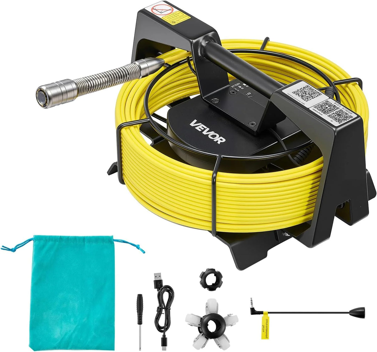 VEVOR Cámara de Inspección de Tuberías 1080P con Cable Semirrígido 20 m, 12 Luces LED de 3 Niveles, Cámara de Inspección Endoscópica, WiFi Inalámbrica, Batería 4500 mAh para Alcantarillado Fontanería