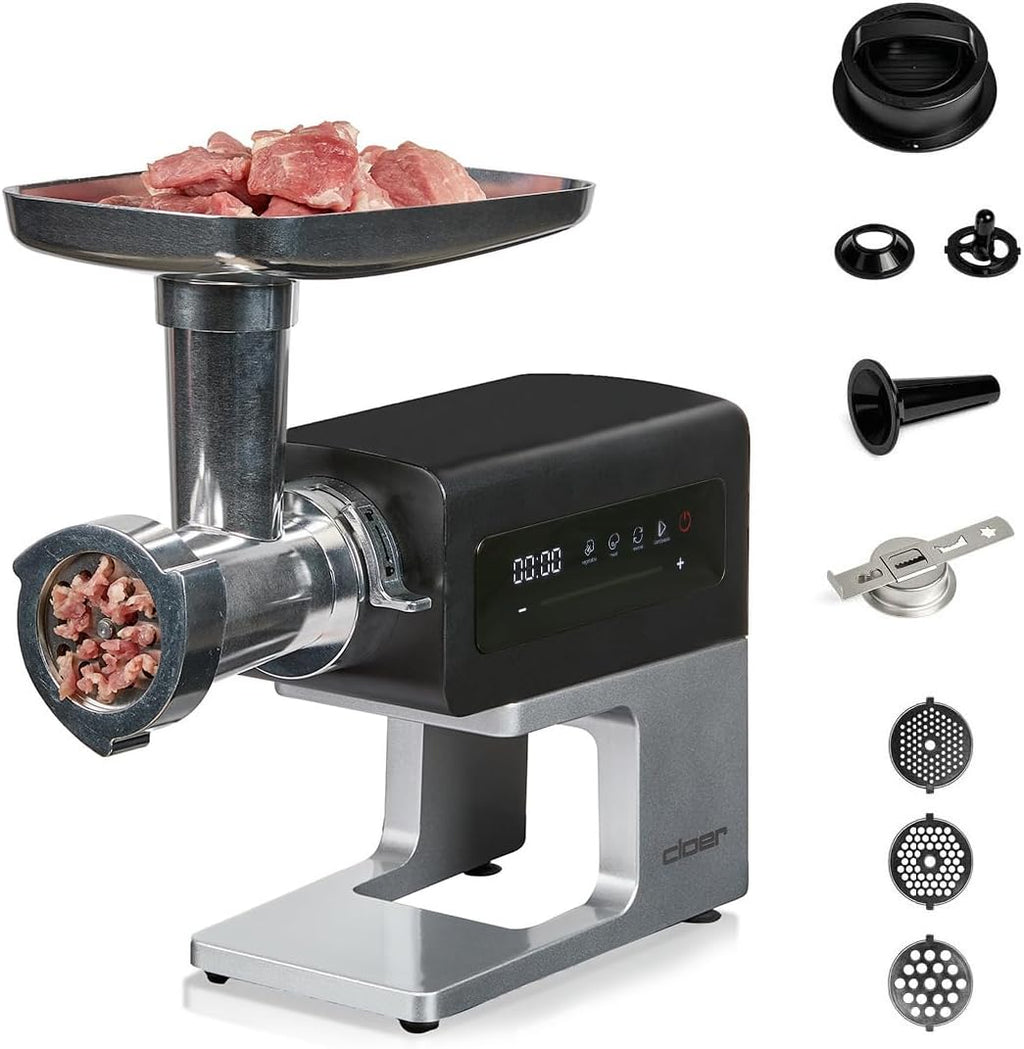 Cloer MG8010 Picadora de carne eléctrica con pantalla táctil y accesorios, 600 W