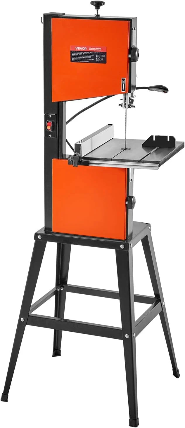 VEVOR Sierra de Cinta, Dos Velocidades, 373 W, Altura Máxima de Corte de 160 mm, Mesa de Hierro Fundido de 335 x 340 mm, con Luz de Trabajo de 360°, Guía de Ingletes y la de Corte Longitudinal