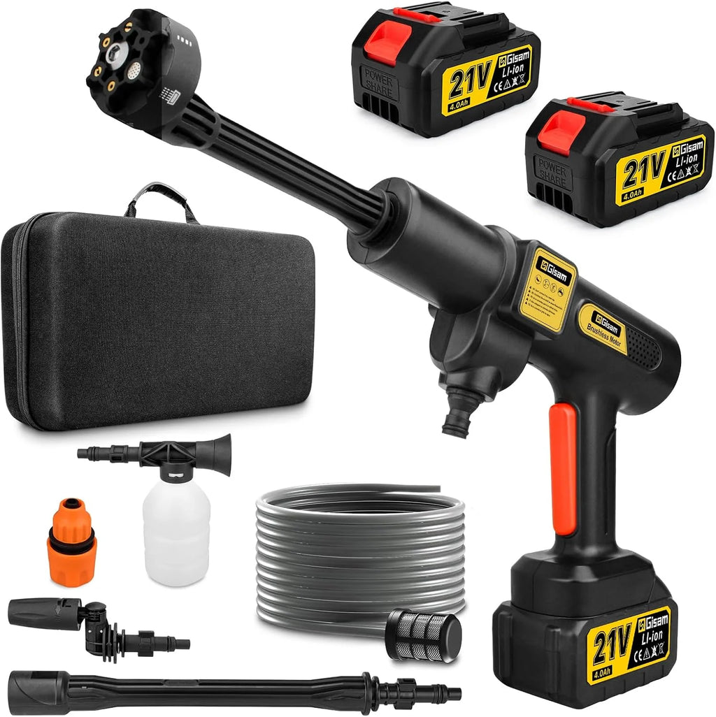 Hidrolimpiadora de Alta Presión, Motor Sin Escobillas 3000W 3 Modos, 135Bar 20L/Min, Limpiador Móvil con 2 Baterías 4.0Ah, Boquilla 6 En 1 Giratoria 180°, para Limpieza De Coches Y Hogar (ororo)