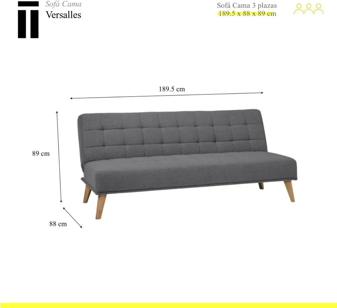 SHIITO | Modelo Versalles - Sofá Cama con Apertura Clic-Clac | Donde la Elegancia y el Confort se encuentran | Diseño Capitoné en Color Gris | 189.5 x 88 x 89 cm