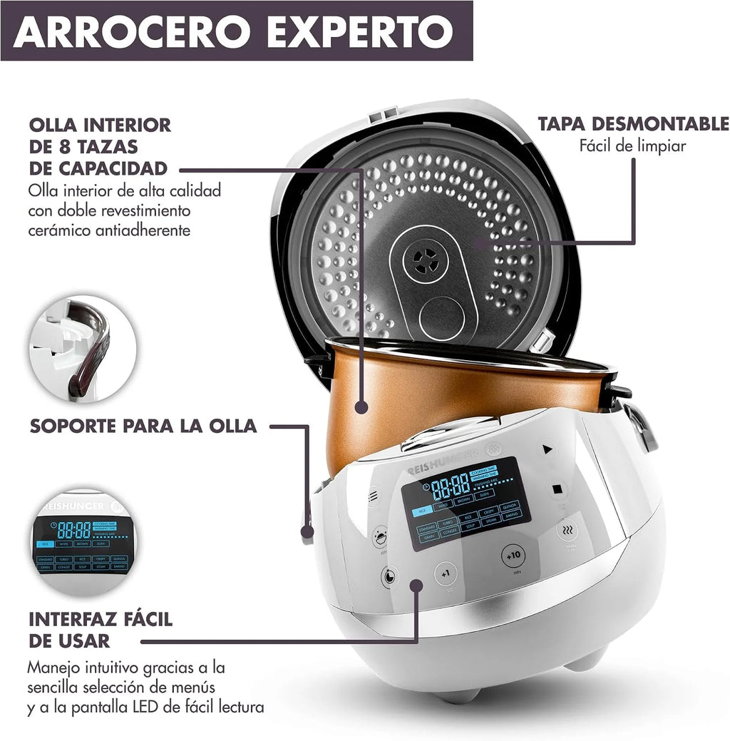 REISHUNGER Olla Arrocera Eléctrica y Vaporera – 1,5 L – Negra