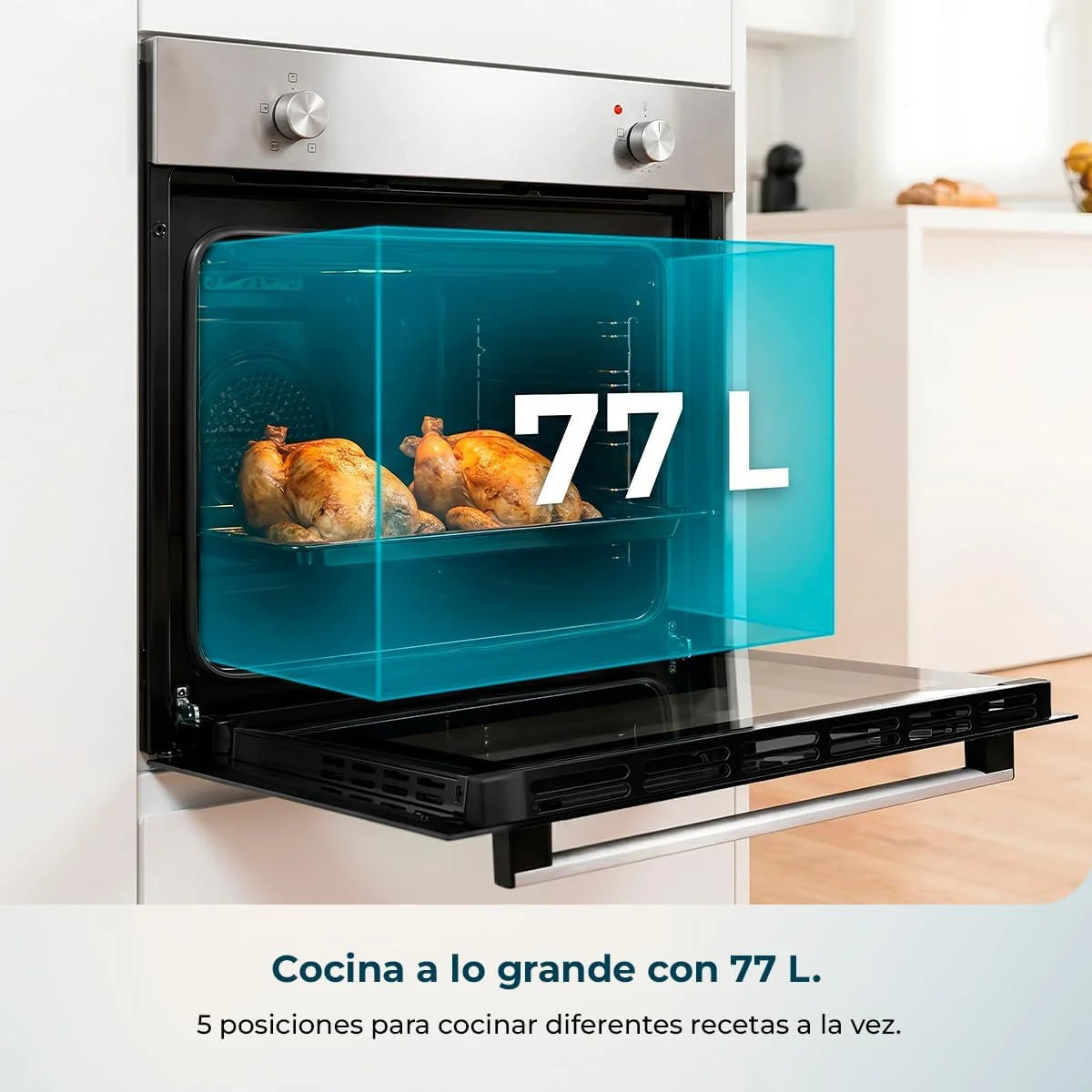 Cecotec Horno Integrable Bolero Hexa C126000 Inox A GloveKit. 2800 W, 77 L de capacidad, 4 Funciones, Steam Assist, Steam EasyClean, Cooling Fan, Triple Glass, Clase Energética A, Luz interior
