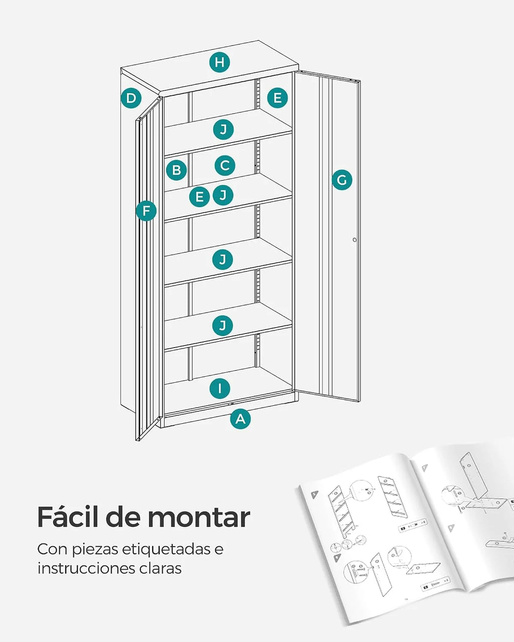SONGMICS Armario de Garaje de Acero, 2 Puertas, 80 x 40 x 180 cm