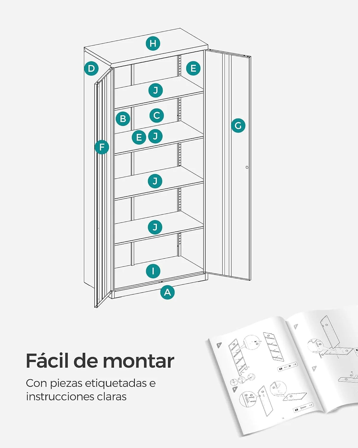 SONGMICS Armario de Garaje de Acero, 2 Puertas, 80 x 40 x 180 cm