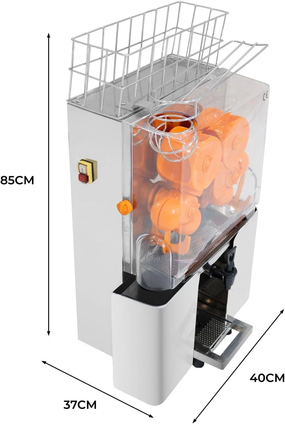 Exprimidor de Cítricos Comercial | Acero Inoxidable | 20-22 naranjas/min | Producción rápida 3-5s | Grifo integrado | Cesta superior amplia | Bajo ruido 60dB | Accesorios incluídos | Extractor de Zumo