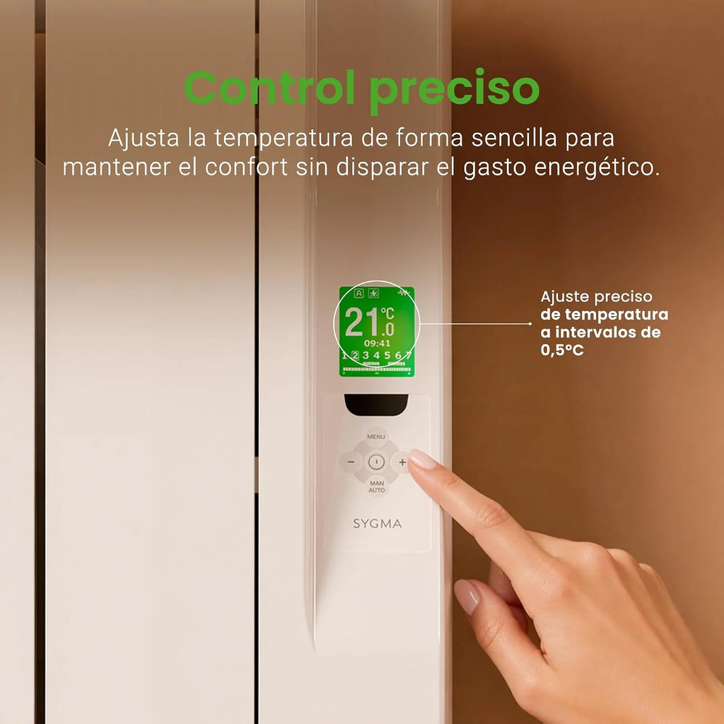 Rointe Sygma Radiador Eléctrico Digital Programable 1200W Bajo Consumo 8 elementos color Blanco