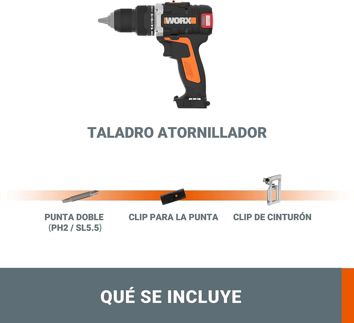 Taladro atornillador Brushless 20V WORX | PowerShare | WX175.9 - Sin batería, ni cargador | motor sin escobillas