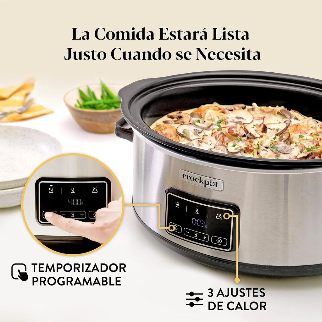 Crock-Pot Olla digital de cocción lenta Sizzle & Stew | 6.5 L (8+ Personas) | Bol extraíble apto para placas de inducción | Carne y verduras | Enchufe EU 2 Pin | Acero inoxidable [CSC112X]