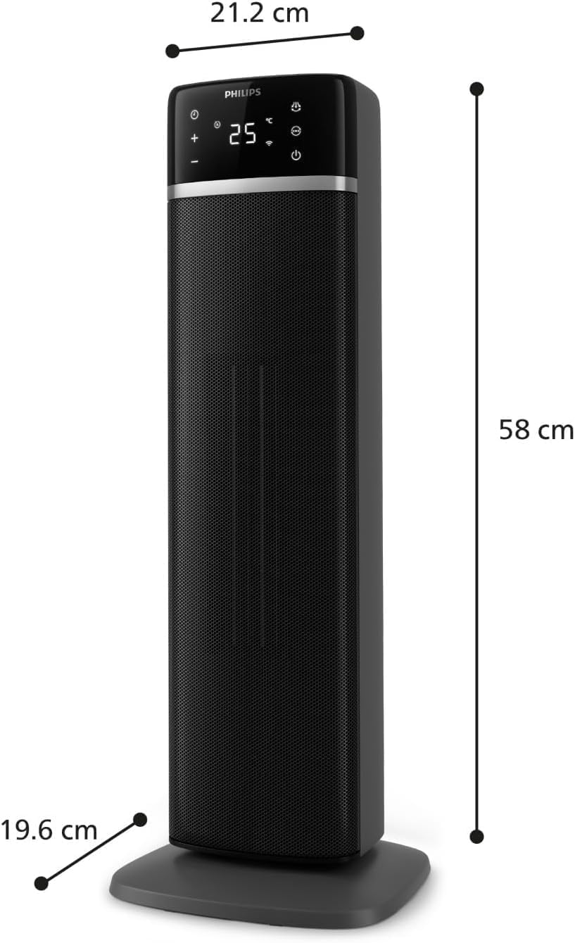 Philips 5000 Calefactor de Torre 2000 W, Oscilación 60°, Silencioso, Negro