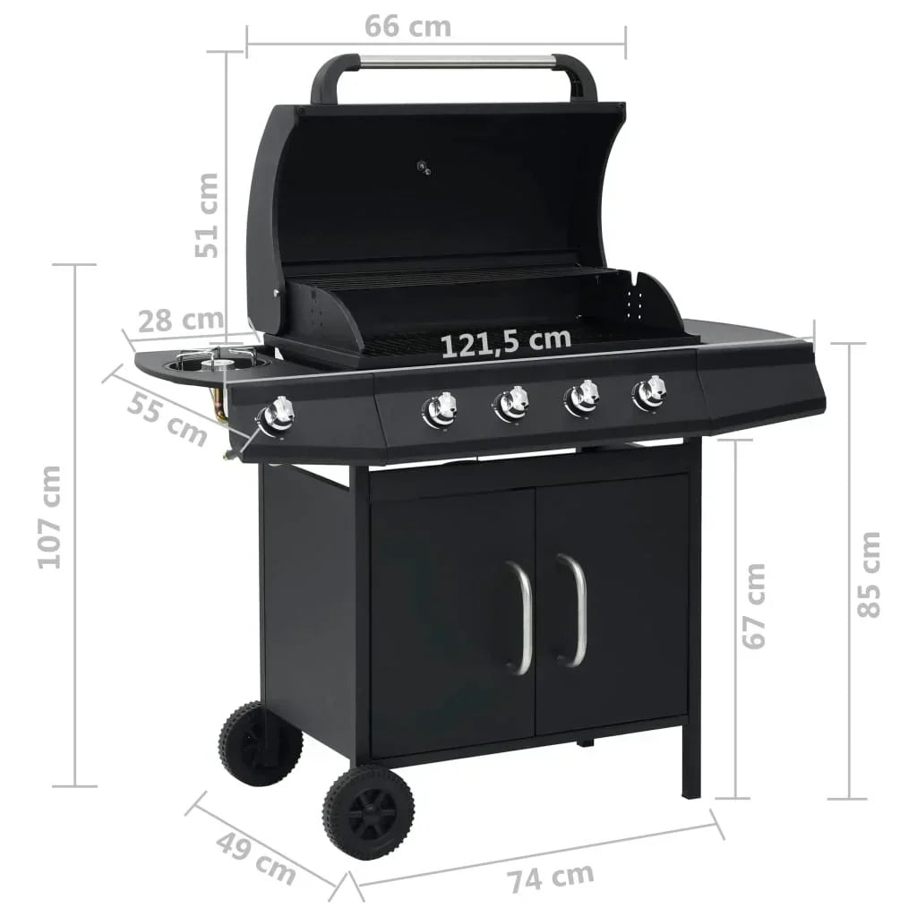 Barbacoa Grill De Gas 4+1 Quemadores Negro Vidaxl