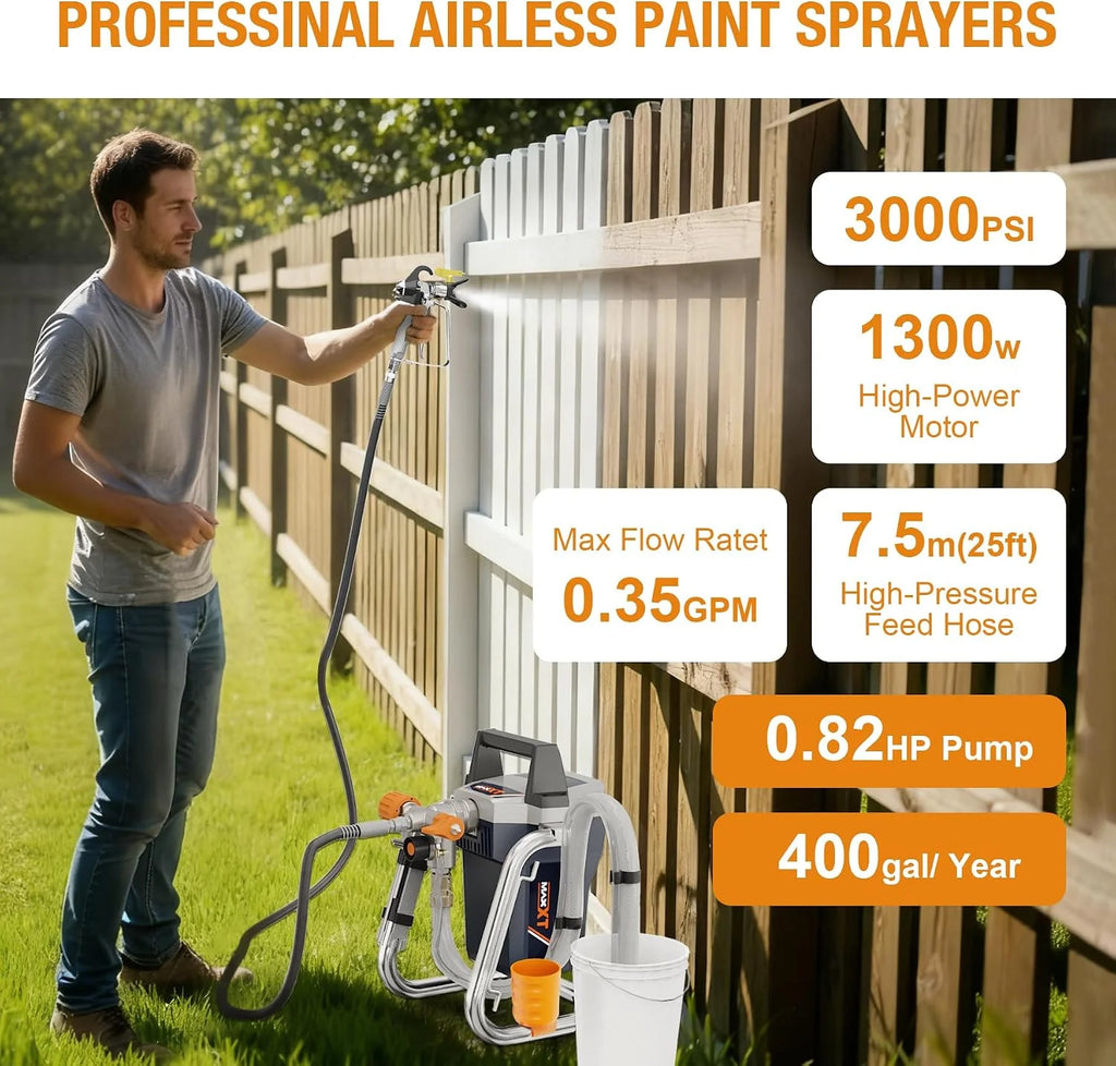 MAXXT Pistola Eléctrica de Pintura Airless, 1300W, Pulverizador para Vallas, Muebles, Paredes y Puertas