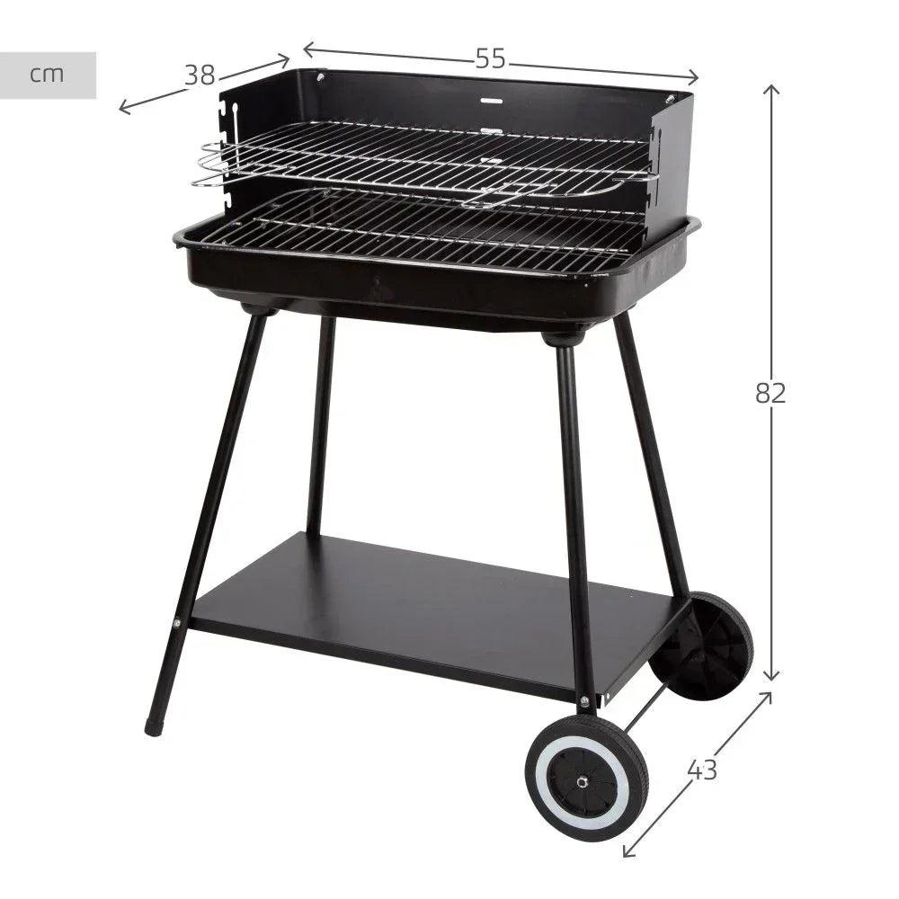 Barbacoa Portátil De Acero 55x43x82 Cm - Aktive. Negro