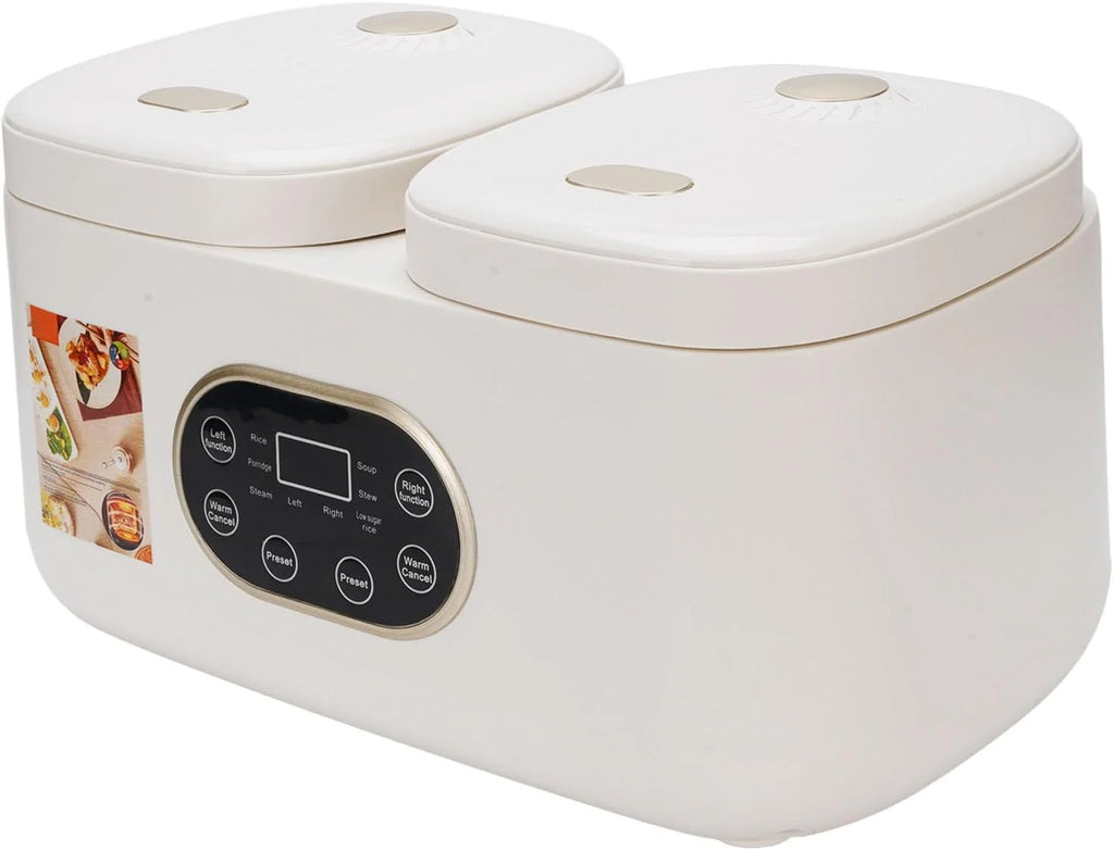 CHICIRIS Olla de Cocción Lenta Doble, Olla Arrocera con Tapas Emergentes y Función de Temporizador, Ollas de Cerámica Extraíbles, Multifuncional para Fiestas y Cocina (Enchufe de la UE 220V)