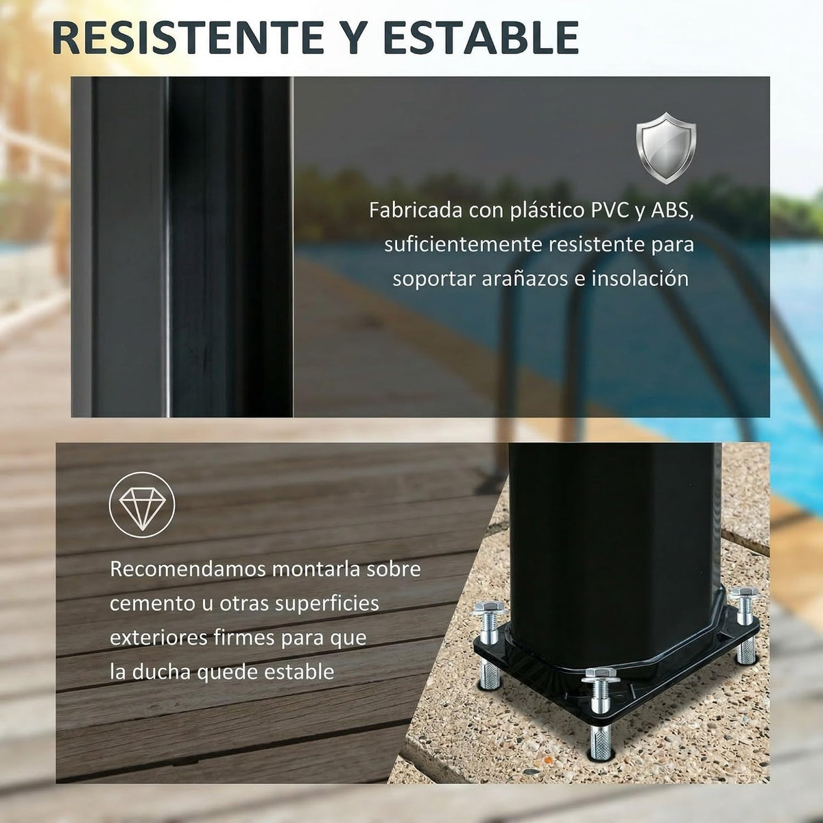 Outsunny Ducha Solar de Exterior 35 L con 2 Cabezales de Ducha y Grifo para Agua Caliente 0-55℃ Ducha de Jardín para Piscina Playa Patio 17,5x14,5x216 cm Negro
