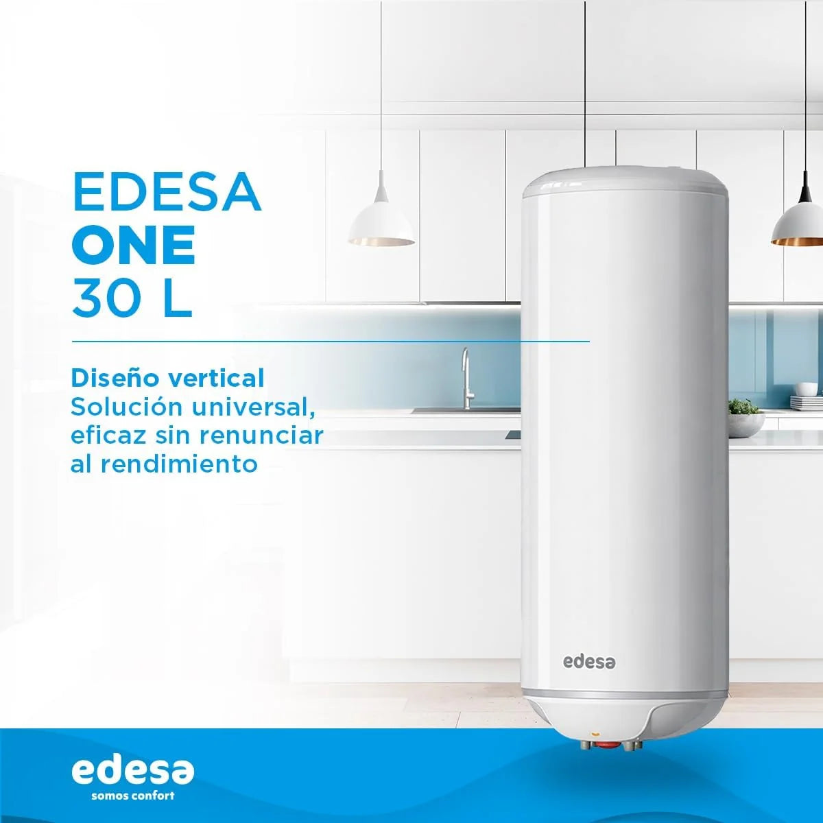 Edesa, One - Vertical Electric Water Heater, 30 Litres, External Regulation and Vitrified Cuba, 43.3 x 44.5 x 45.2 cm – Made for Installation in Spain (Energy Class C)
