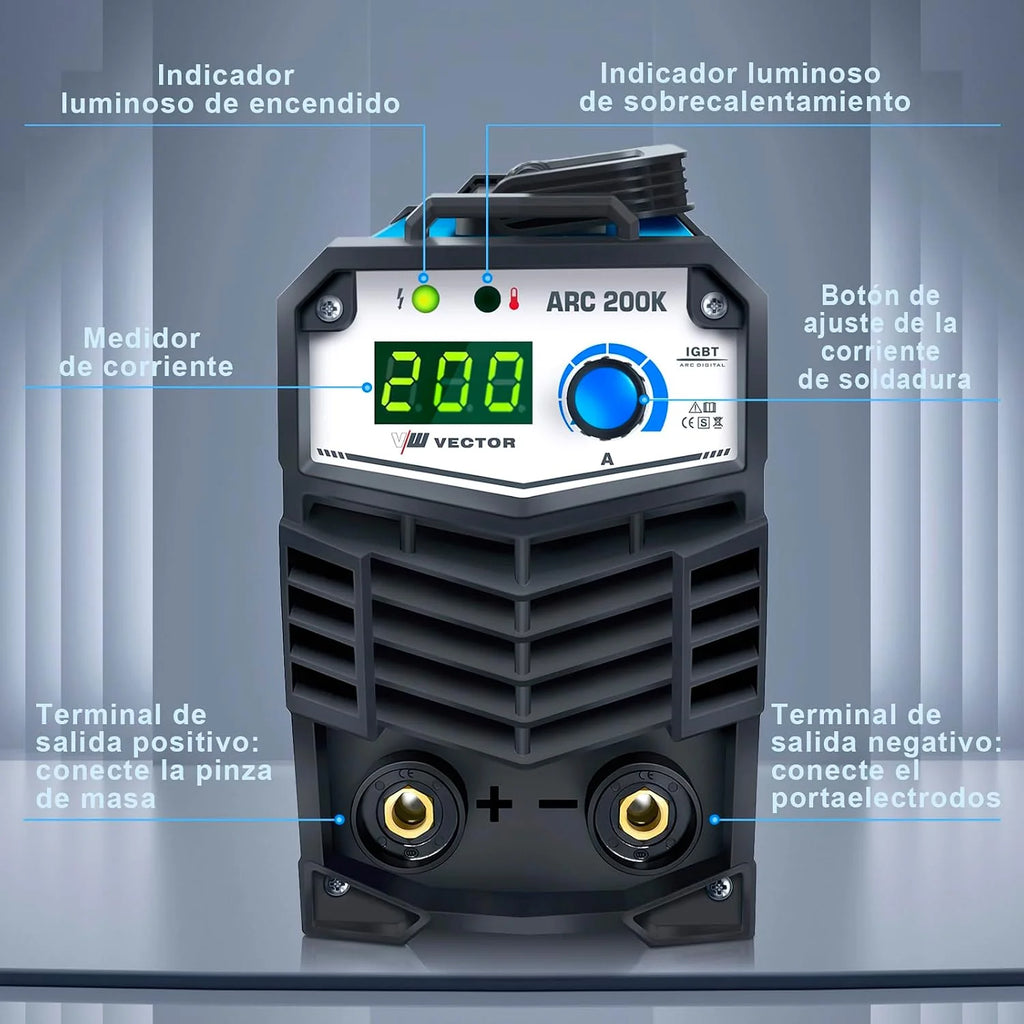 VECTOR WELDING Soldador de Electrodo 200A, Máquina de Soldar Inverter MMA