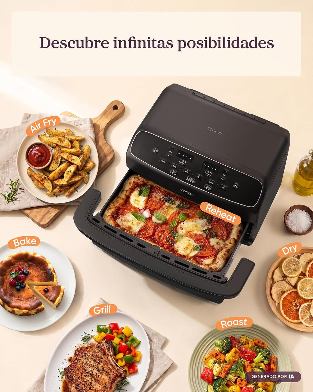 Cosori Freidora de Aire 8,6L Dual Blaze TwinFry Compact, sin PFAS ni Teflon