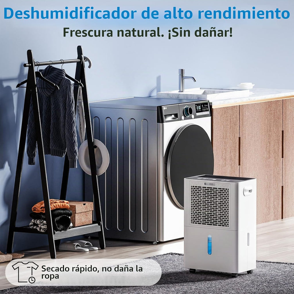 Deshumidificador 20L con Indicador Digital de Humedad,Deshumificadores de humedad Deshumidificador para Hogar hasta 60m² con Apagado Automático, Ideal para, Baños, Dormitorios, Sótanos (20L Blanco)