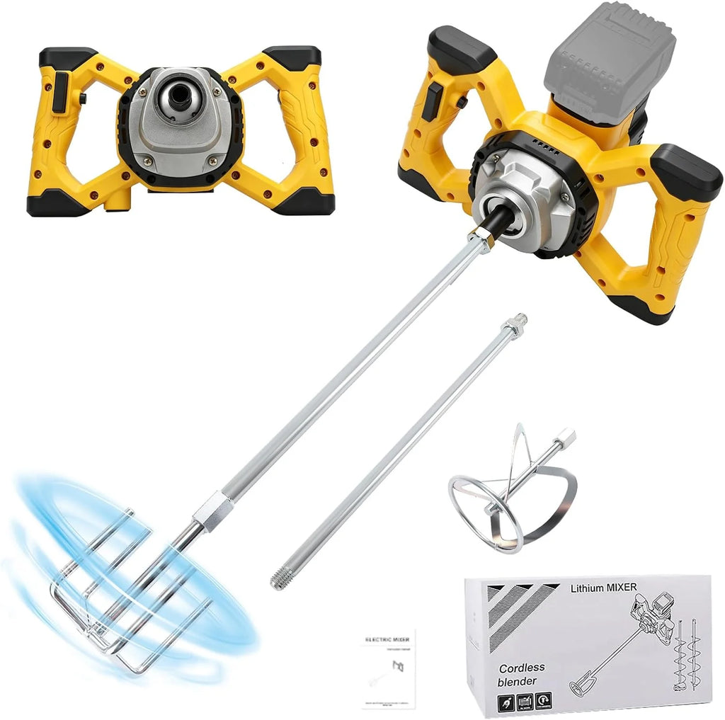 Mezclador de cemento inalámbrico compatible con batería Dewalt de 20 V, mezclador de paleta sin escobillas de 680 RPM con 6 velocidades, agitador eléctrico de hormigón para mezclar masilla de