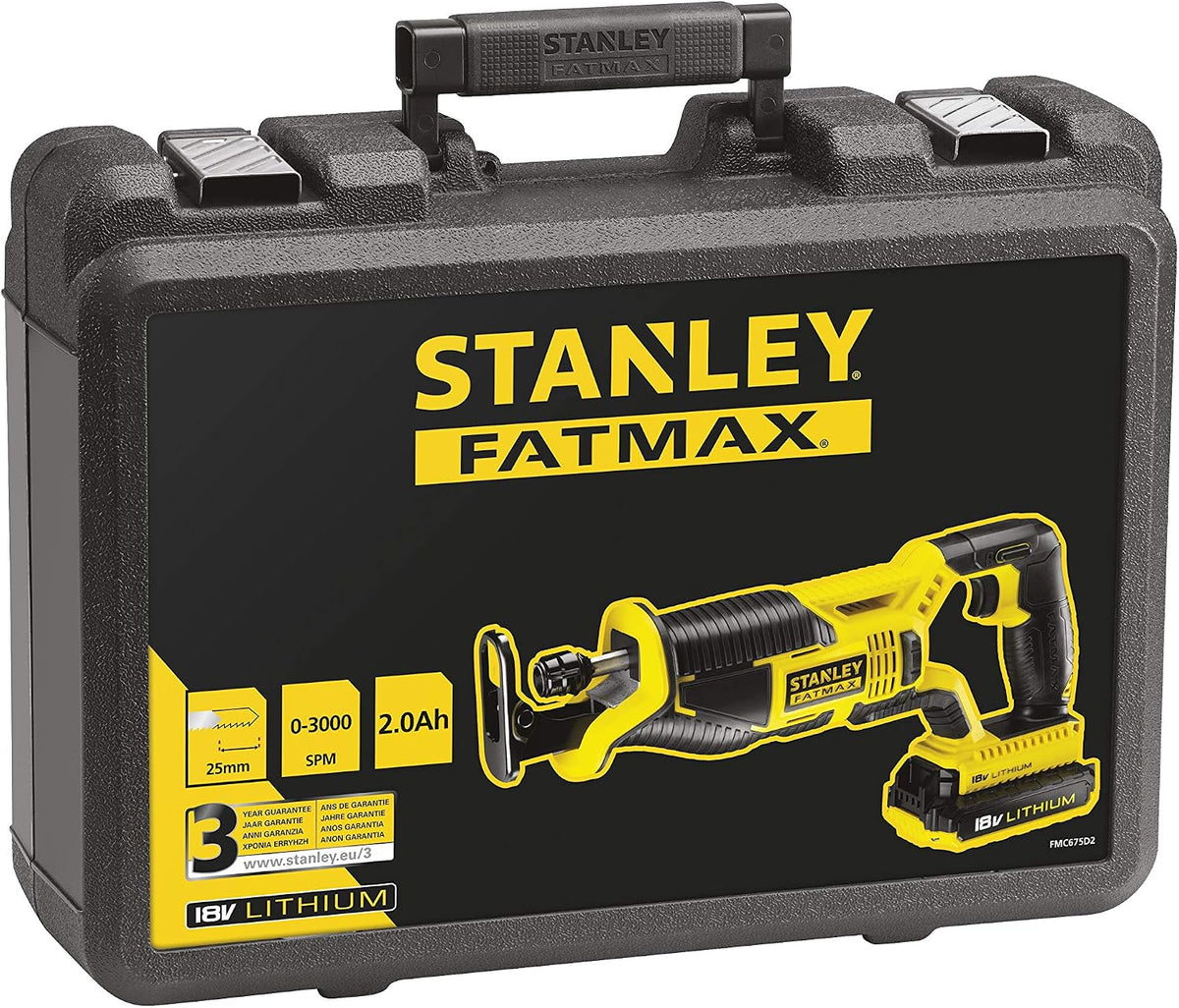 STANLEY FATMAX FMC675D2-QW - Sierra de sable 18V con 2 baterías de litio 2Ah y maletín