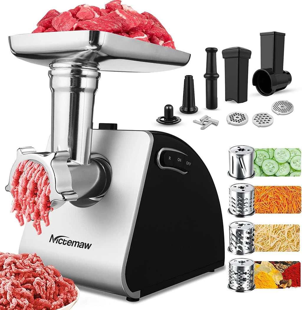 Nictemaw Picadora de carne eléctrica, cortador de verduras, 2000 W, multi robot de cocina, máquina de salchichas con 3 discos perforados, 4 cuchillas cónicas, relleno de salchichas y accesorio de