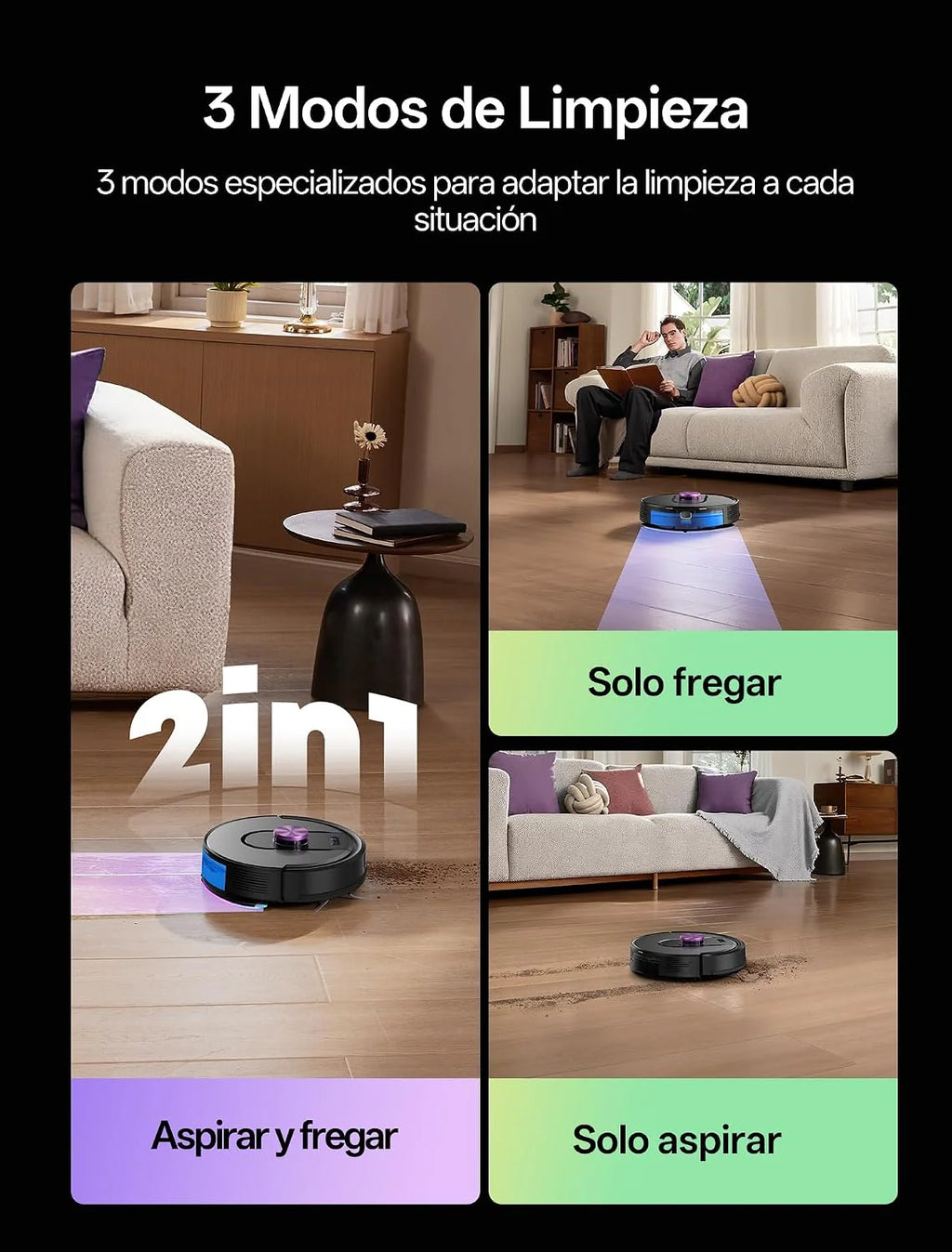 Vexilar W15 Robot Aspirador y Fregasuelos 10000Pa, Aspirador Fregadora Potente con 5 Mapa Inteligente,Autonomía 180Min, Fácil Programa, 4L Base Autovaciado sin Bolsa, para Suelos/Alfombras/Partícula
