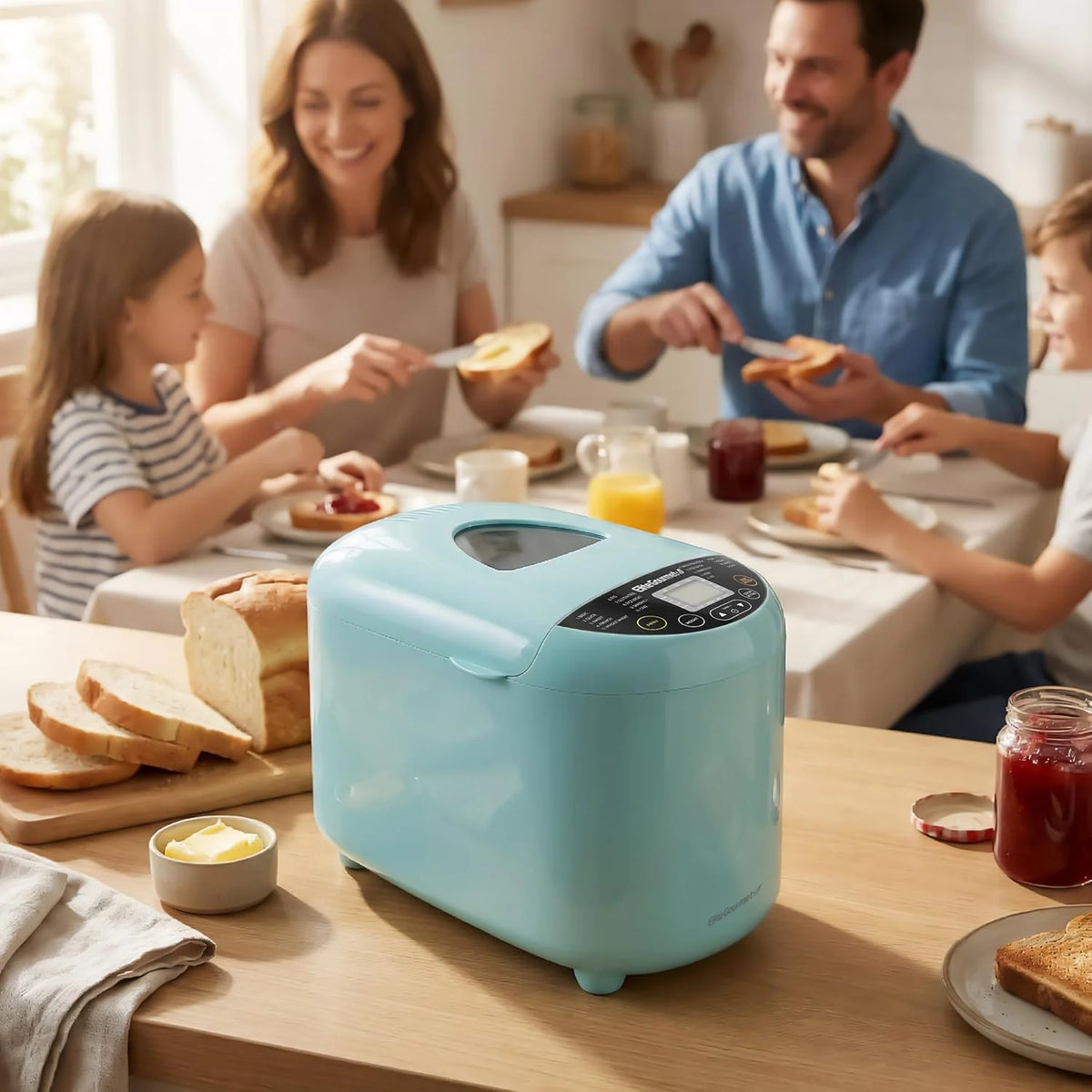Elite Gourmet EBM8103M - Máquina programable para hacer pan, 3 tamaños de pan, 19 funciones de menú, sin gluten, trigo blanco, centeno francés y más, 2 libras, menta