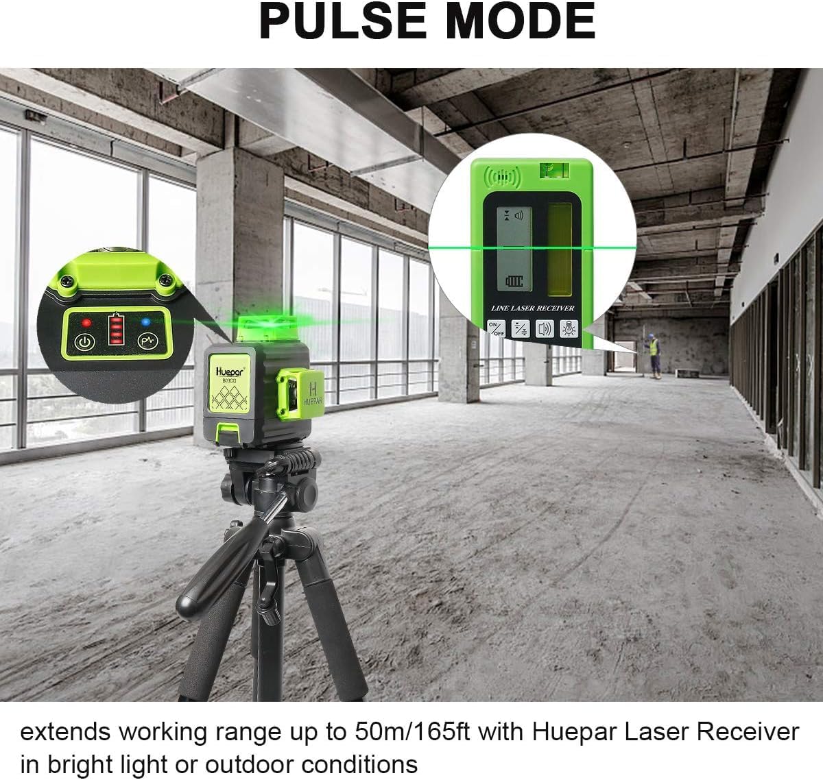 Huepar B03CG 3X360° Nivel Láser Verde 12 Líneas,Batería Recargable USB