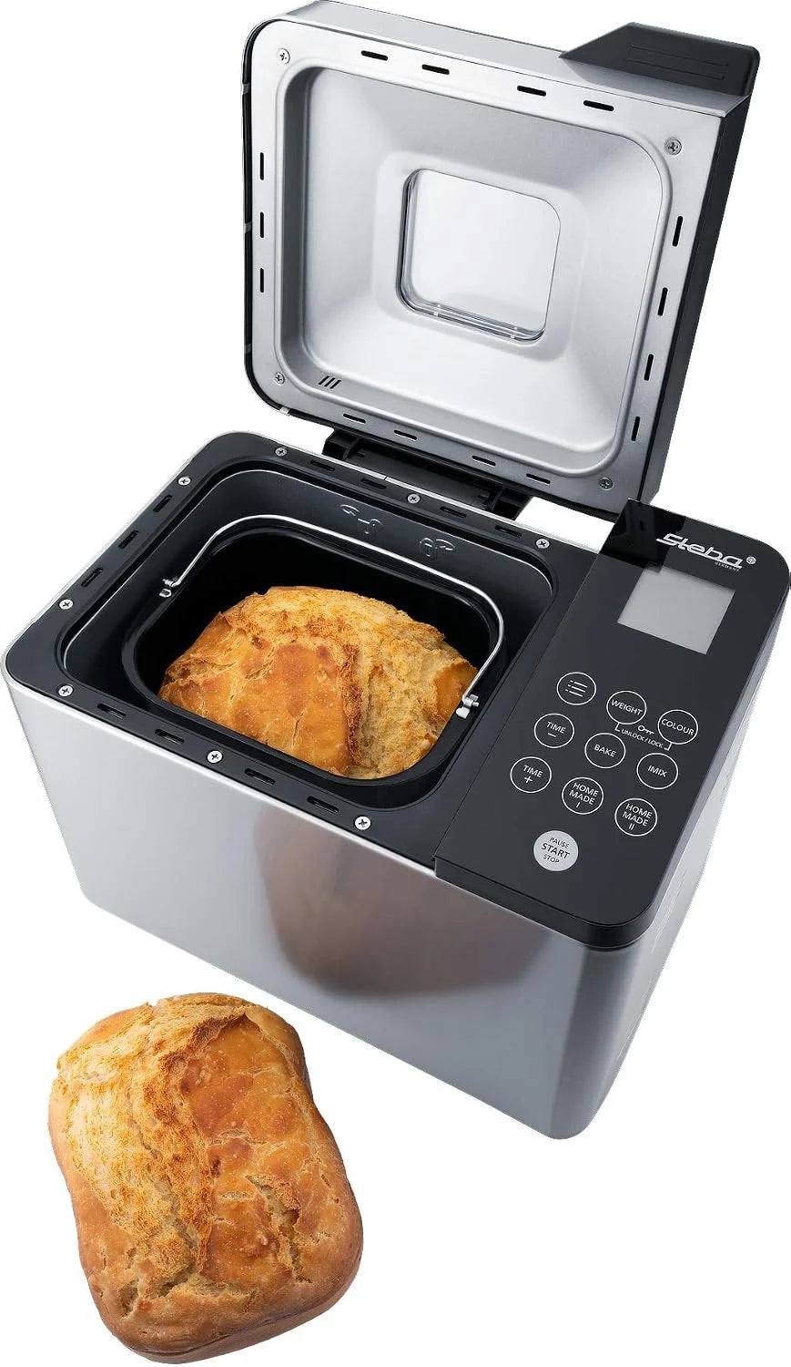 Panificadora Steba para preparar deliciosos panes caseros, pasteles, mermeladas y mucho más, con 17 programas automáticos, incluso para pan sin gluten. BM 2.