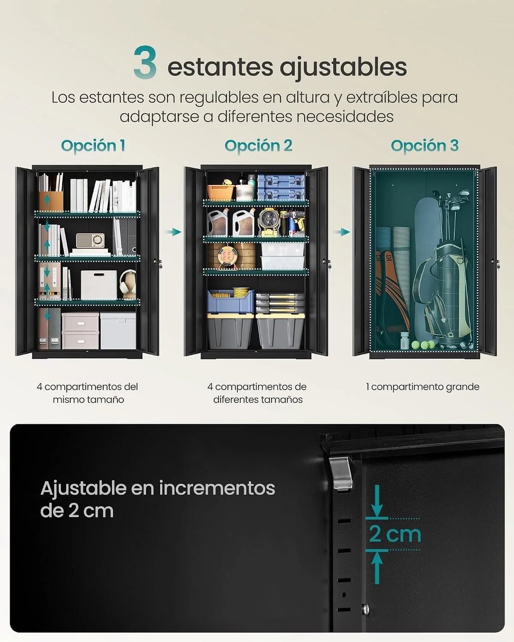 SONGMICS Armario Archivador, con Cerradura, 2 Puertas, 80 x 40 x 140 cm