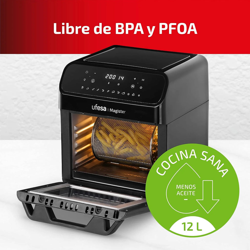 Ufesa Magister Freidora de Aire sin Aceite Airfryer de 12L, 12 Programas, 1850W, Temporizador, Temperatura 200ºC, 6 Accesorios Incluidos, Sin BPA, Exclusivo Amazon
