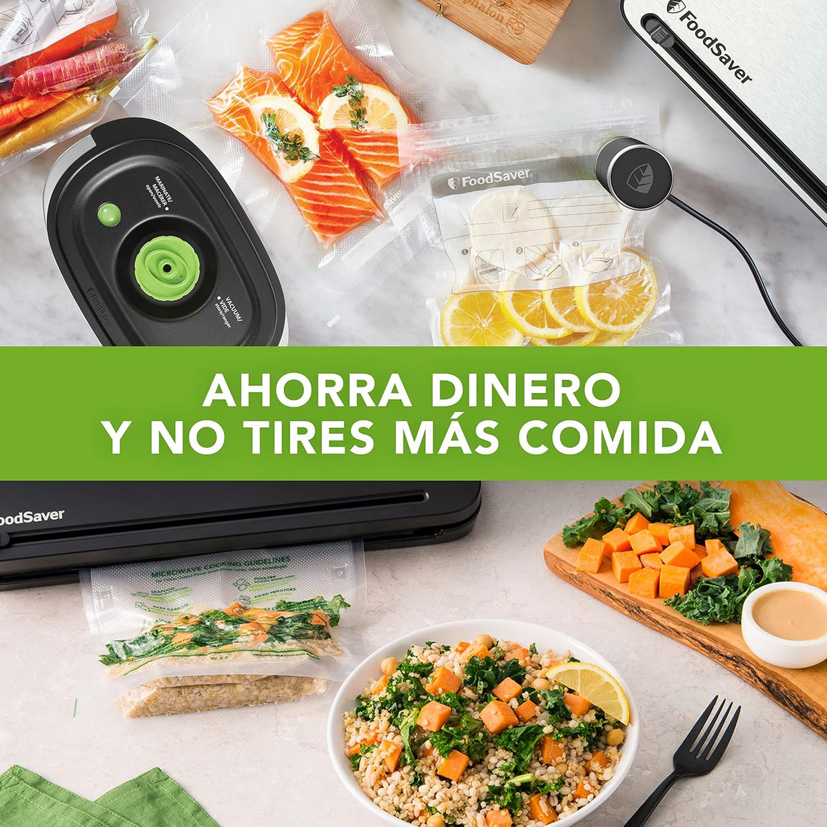 FoodSaver Envasadora al Vacío con un Cutter Incorporado, Funciones «solo sellado», «húmedo/seco» y «marinar», incluye Rollos/Bolsas [FFS017X]