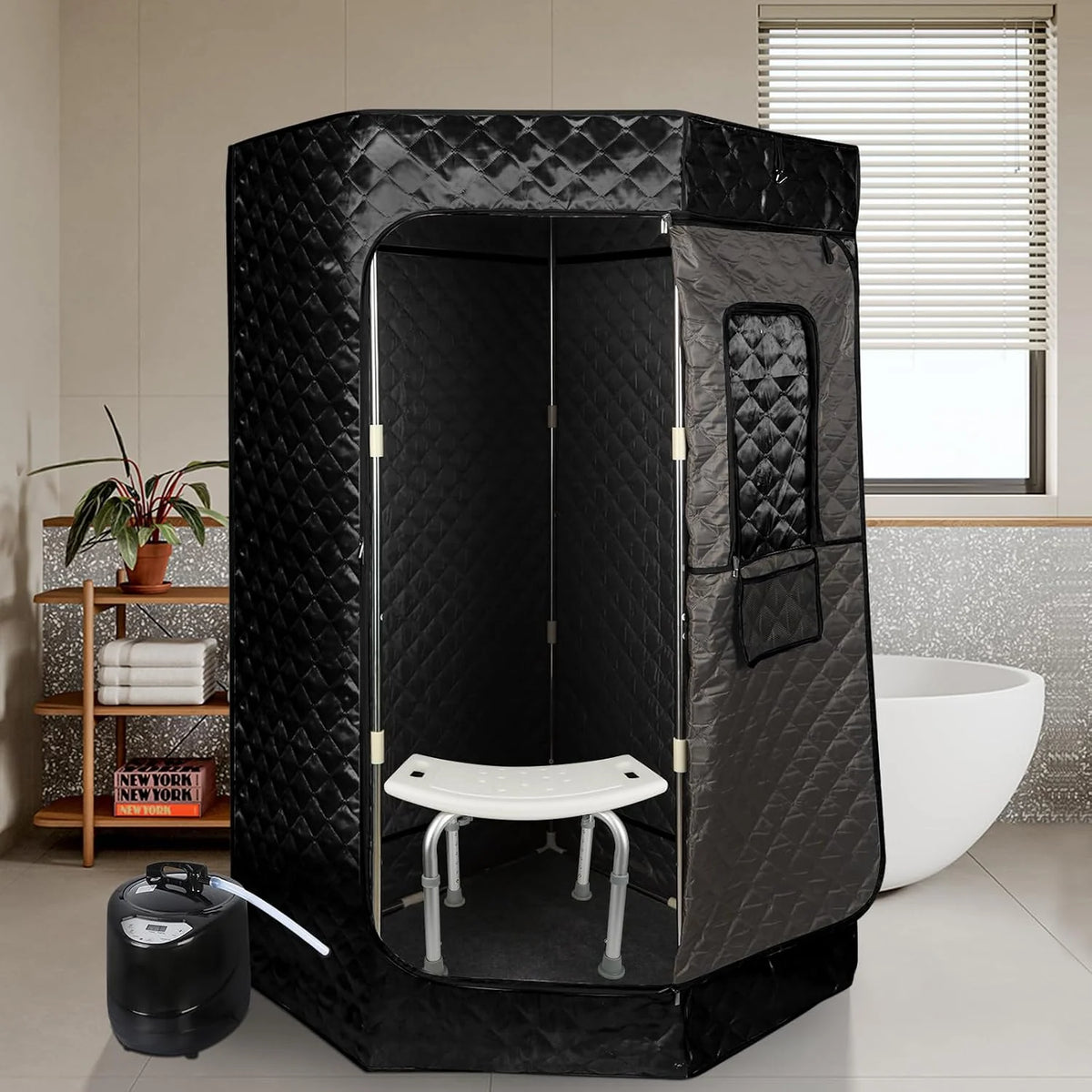 Sauna, Sauna de Vapor Portátil 3L, Sauna Plegable Cabina Portátil Hogar 1000 W, Gran Espacio, Sauna Portátil para Adelgazar, (sin la silla) Desintoxicación 90 * 90 * 180cm-3l-Negro