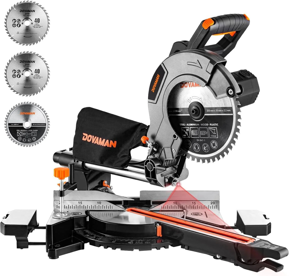 DOVAMAN Ingletadora Telescopica, Disco Ø255 mm, Multimaterial,2 Velocidades