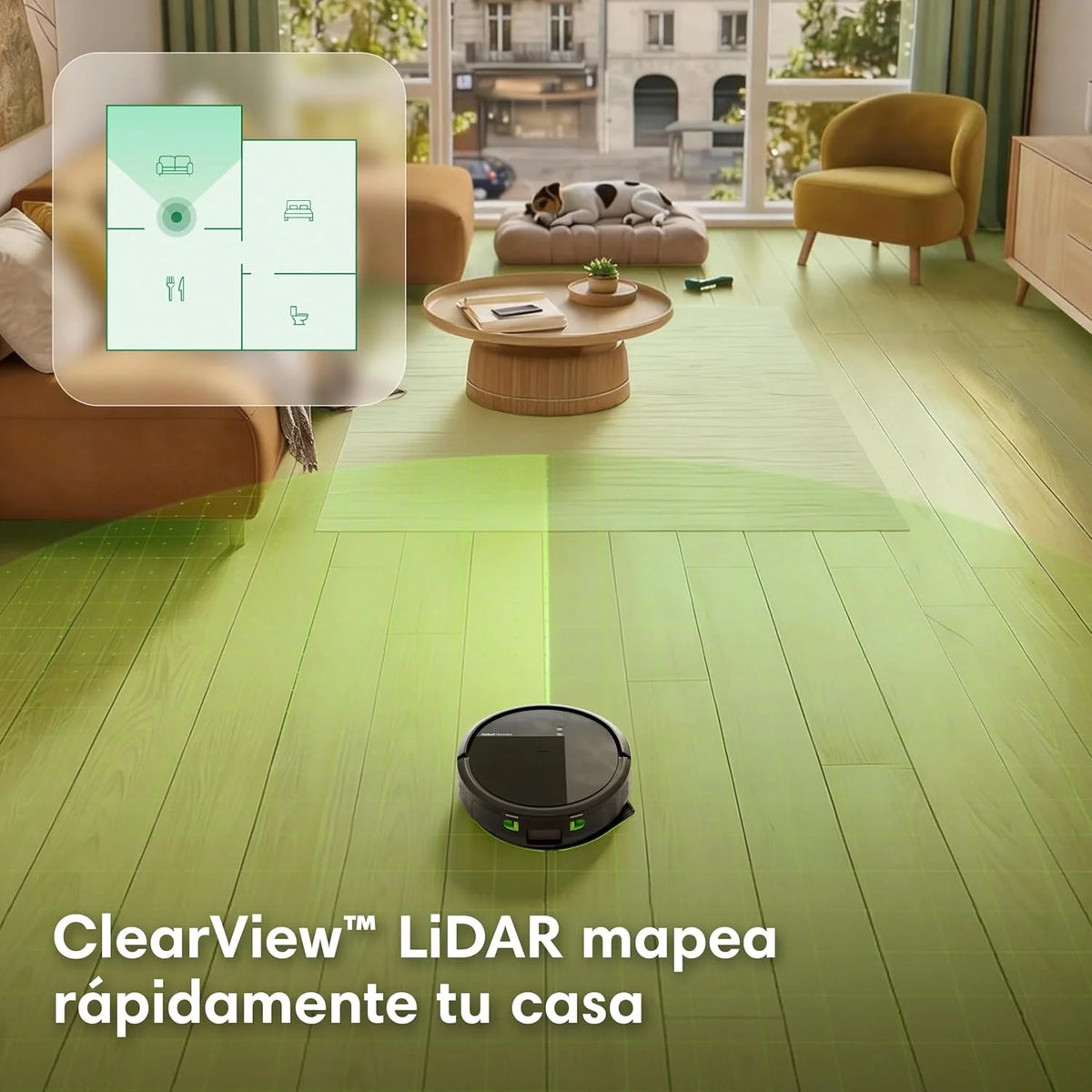 iRobot Roomba 115 Combo, Robot Aspirador y friegasuelos 2en1, Potencia de succión de 15.000 Pascales, Cepillo Lateral Flexible, Mopa de fregado extendida, Navegación Clearview LiDAR, App, Negro