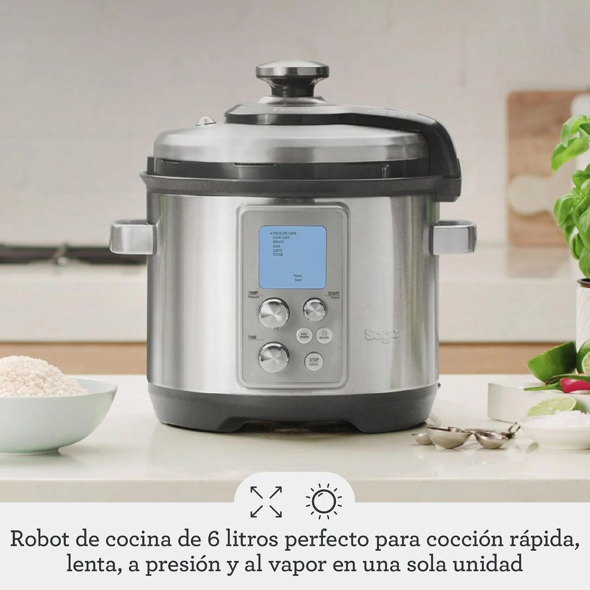 Sage Fast Slow Go Pro, Olla de Cocción a Presión y Lenta, Acero Inoxidable