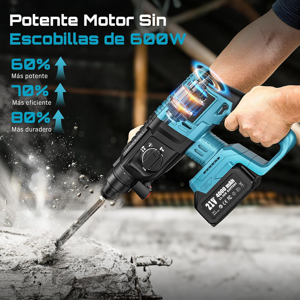 SEESII 4-in-1 Martillo Perforador a Baterías, Sistema de seguridad,SDS-plus
