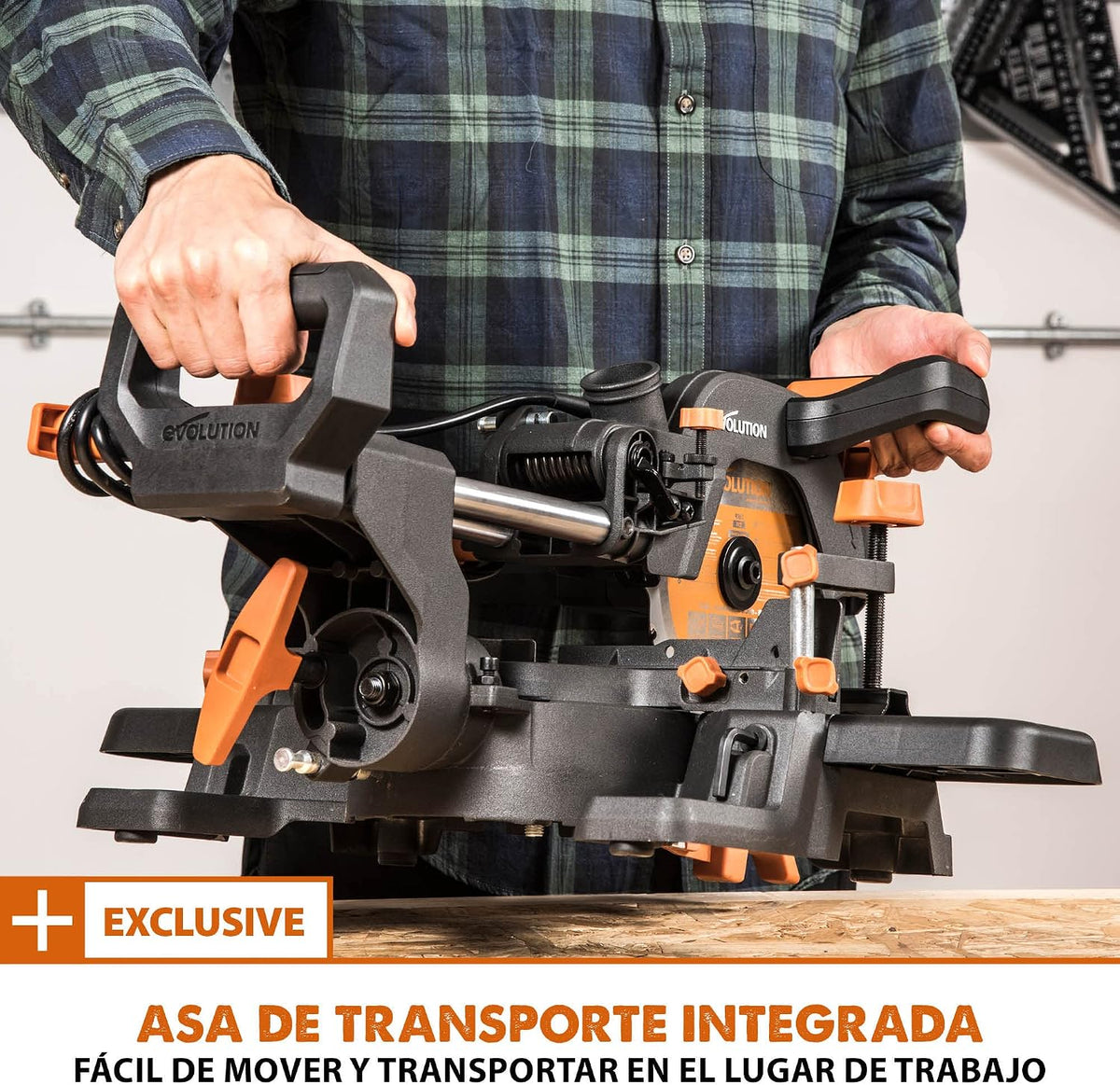 Evolution Sierra ingletadora deslizante de 185 mm (R185SMS+) de Evolution con corte multimaterial; bisel de 45°, inglete de 50°; guía láser. Incluye hoja multiusos