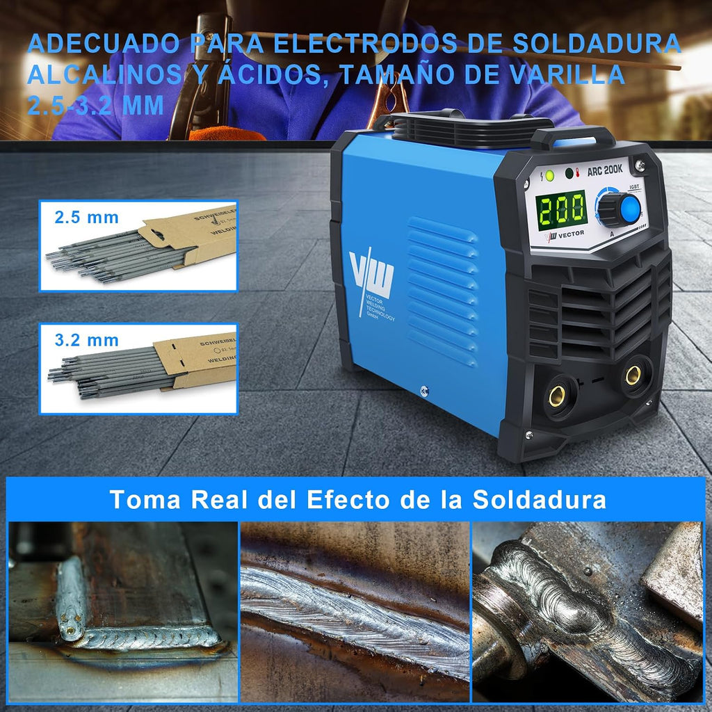 VECTOR WELDING Soldador Inverter de Electrodo 200A, Máquina de Soldar MMA