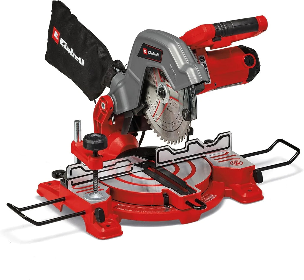 Einhell Ingletadora de corte TC-MS 216 (1600 W, Ø216 x ø30 mm hoja, mesa de trabajo de fundición a presión de aluminio, cabeza de sierra inclinable hasta 45°, incl. hoja de sierra de metal duro)