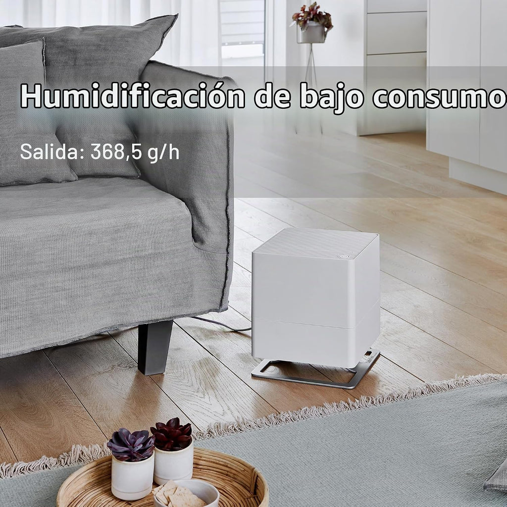 Stadler Form Humidificador Oskar, humidificador de ambiente de bajo consumo para habitaciones de hasta 50 m²/125 m³, evaporador con apagado automático, LED regulables, muy silencioso, blanco