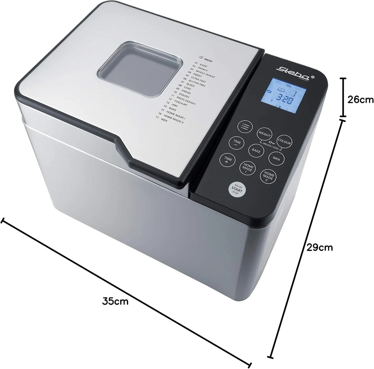 Panificadora Steba para preparar deliciosos panes caseros, pasteles, mermeladas y mucho más, con 17 programas automáticos, incluso para pan sin gluten. BM 2.