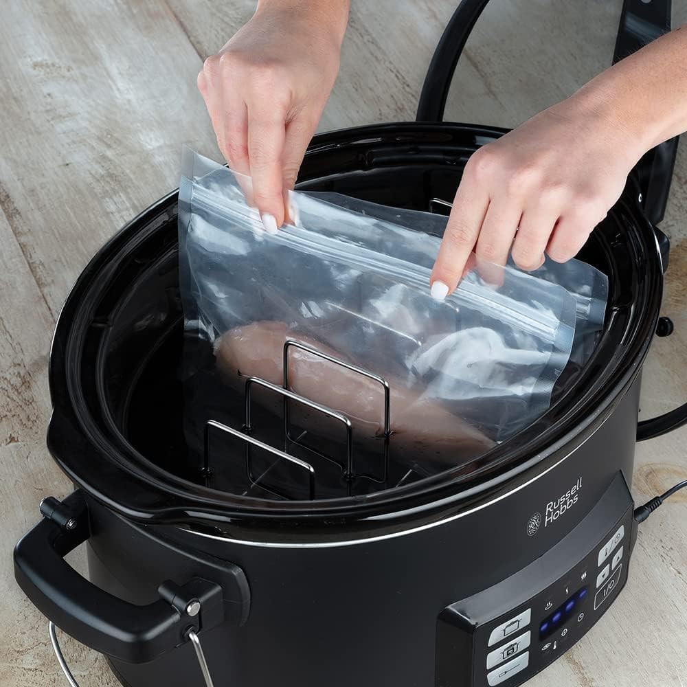 Russell Hobbs Olla de Cocción Lenta Sous Vide - Olla 3 en 1: Cocinar al Vacío, Cocción Lenta y Medidor Temperatura, Pantalla Digital LED, 6 Raciones, Recipiente Extraíble de Cerámica, Negro - 25630-56