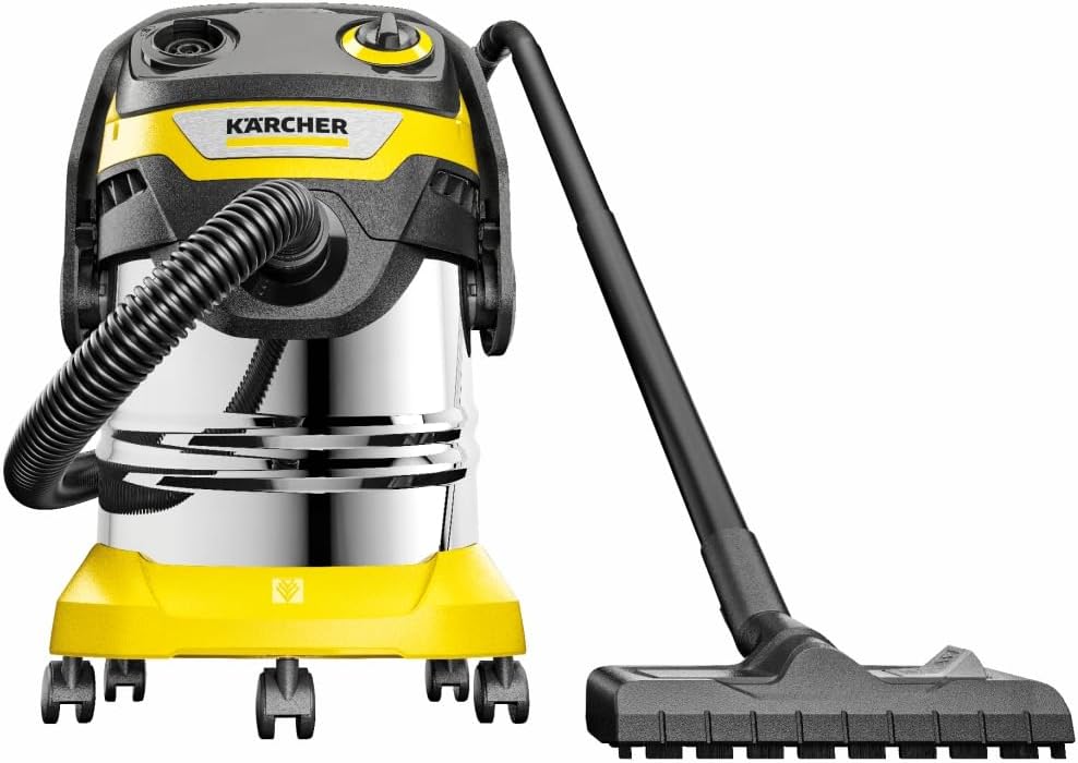 Kärcher, Aspirador en Seco y Húmedo WD 5 S V-25/5/22, Filtro plegado plano, 1100 W, Yellow/Black, Depósito 25 l, Manguera aspiración 2,2 m y almacenamiento de manguera