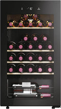 Haier Wine Bank 50 Series 3 HWS34GGH1 - Vinoteca 34 botellas, WIFI, Estantes de madera, Cristal Anti-UV, Filtro de carbón, Display Digital, Iluminación LED, Silenciosa 37 dbA, Negra