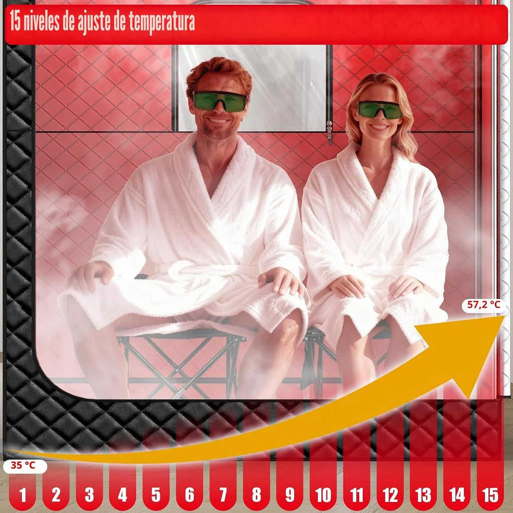 I-THERA-U Sauna de infrarrojos para 2 personas, sauna de vapor para el hogar - 5 capas impermeable sauna portátil, 2 generadores de vapor para baño de vapor, 2 sillas plegables
