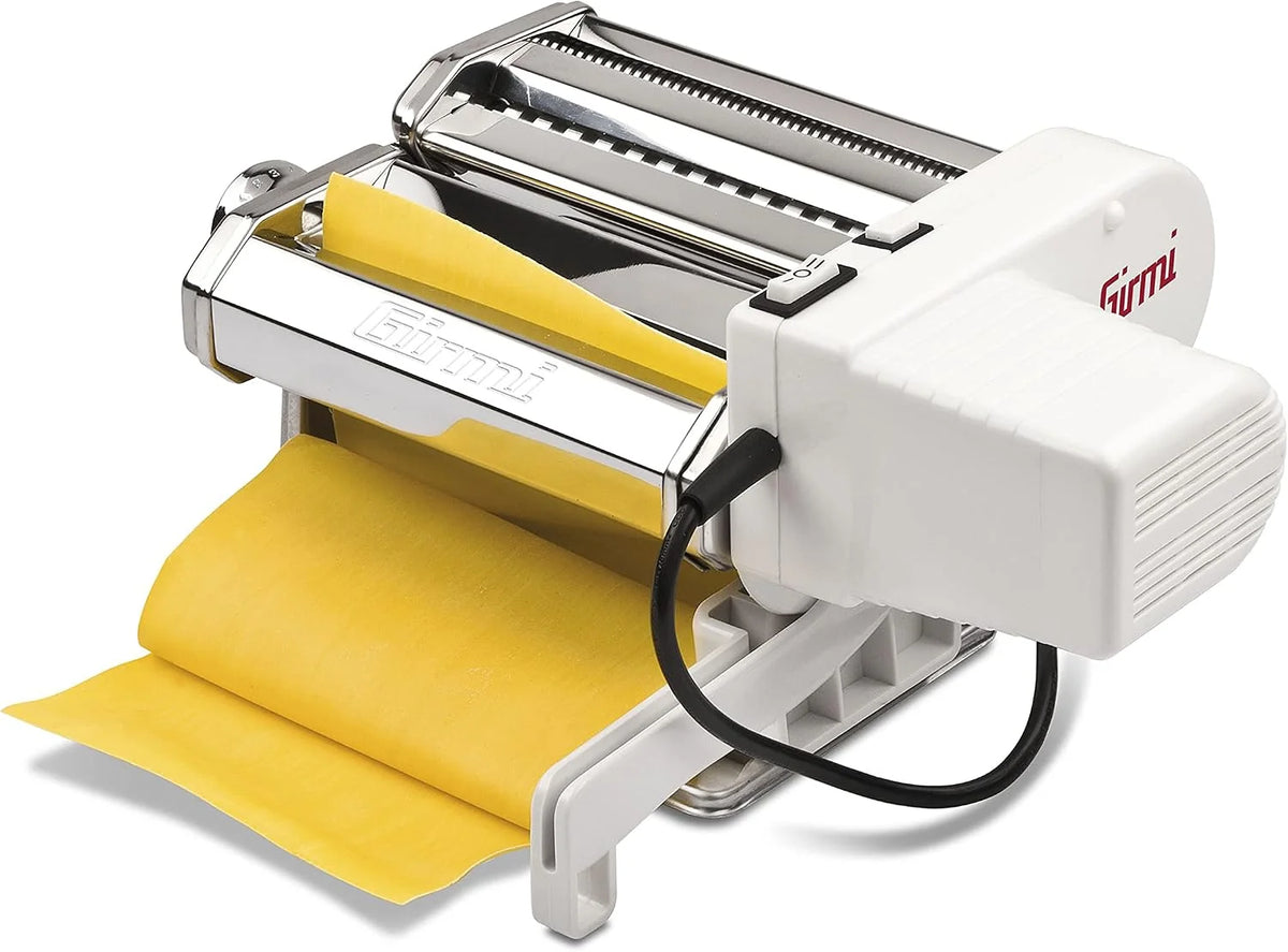 Girmi IM91 Máquina de pasta eléctrica, 90 W, Cuerpo en Acero Inoxidable, 2 velocidades y Pulse, 2 accesorios intercambiables, 5 formatos de pasta, Blanco