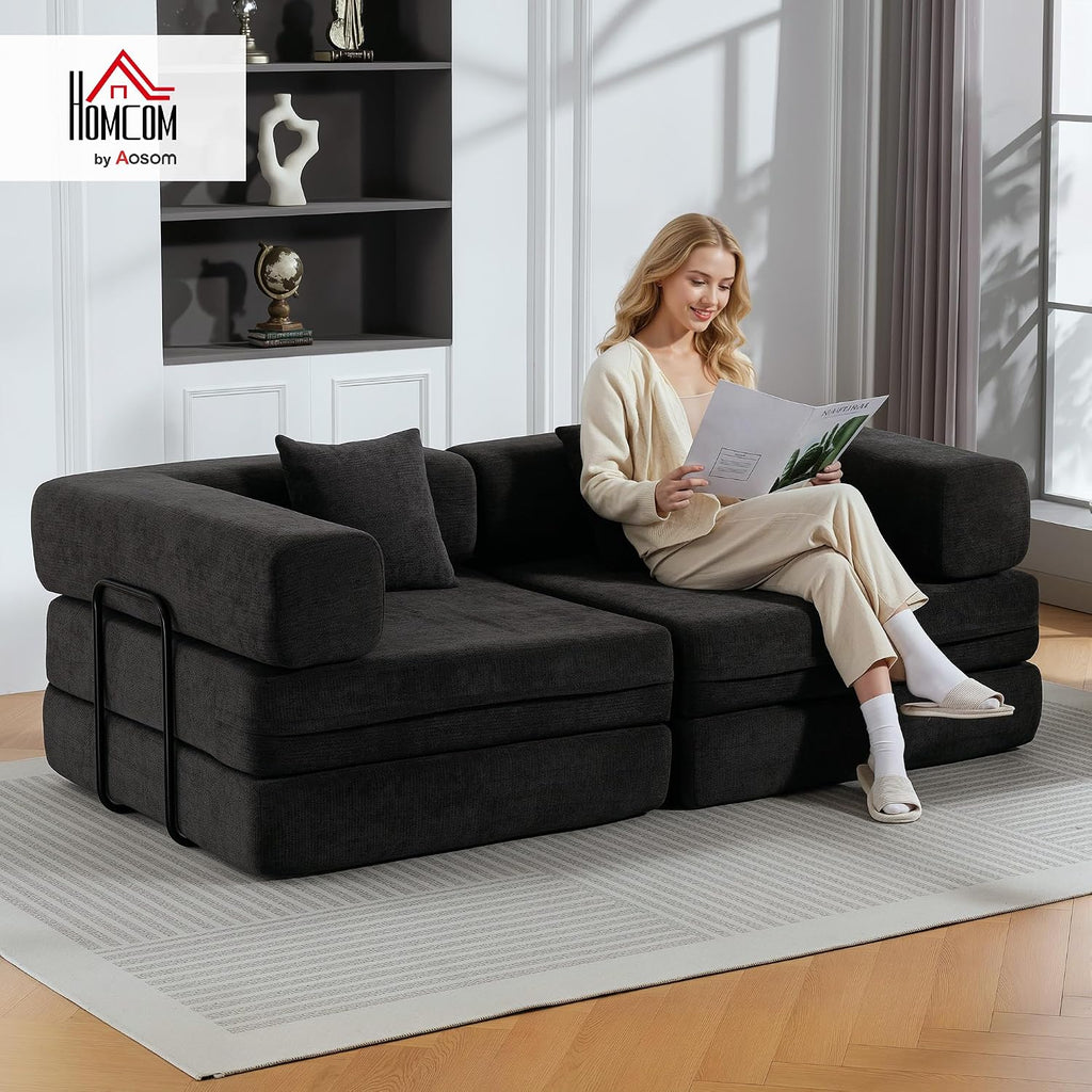 HOMCOM 5-in-1 Folding Sofa Bed with Chenille Upholstered Dark Grey